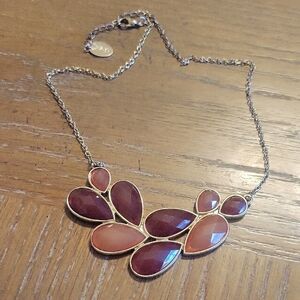 Chic Silver Necklace with Burgundy & Rose color Stone Accents